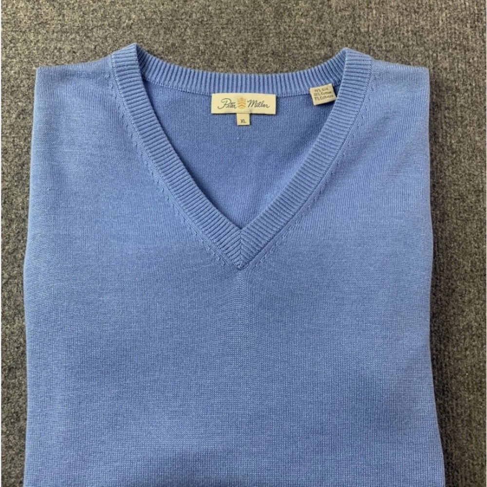 Peter Millar Mens Cotton/Silk/Cashmere V Neck Golf Pullover Vest Size XL Blue